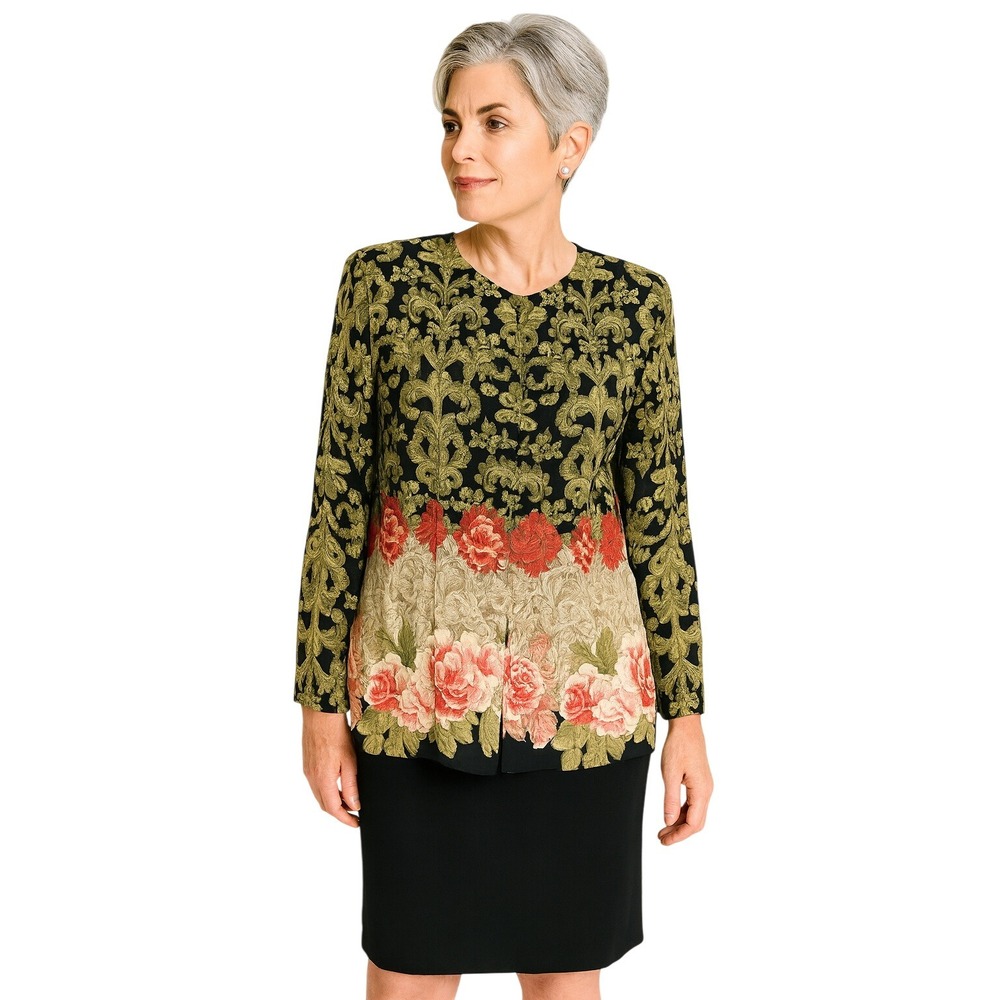 Enge Collection Vintage Floral Damask Print Skirt Set Size 8 New‎ Long Sleeves